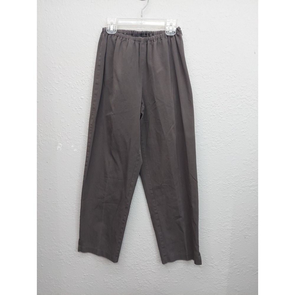 Eileen Fisher Cropped Elastic-Waist Relaxed Pants in Olive Gray - Picture 1 of 12